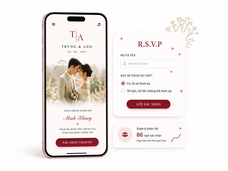 Tính năng RSVP xác nhận tham dự đám cưới tích hợp trên thiệp online M-Invite